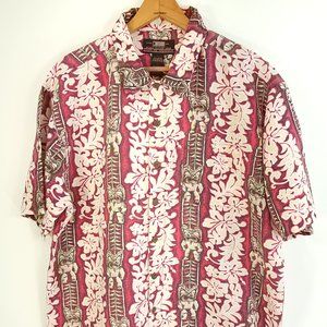Vtg Hawaiian Colo Wear Shirt Men's Large Red White Floral Tiki Short Sleeve